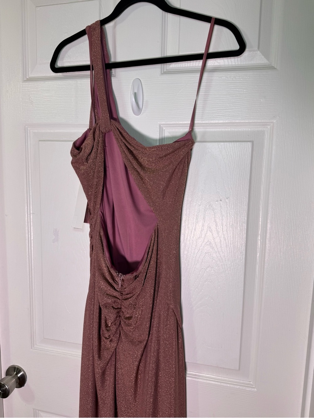Aqua One-Shoulder Rose Metallic Prom Dress - Picture 7 of 10